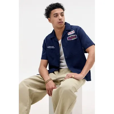 BDG Navy Badge Mechanic Shirt - Navy S at Urban Outfitters