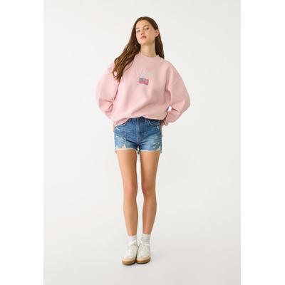 Stradivarius Embroidered flag sweatshirt Pastel pink L