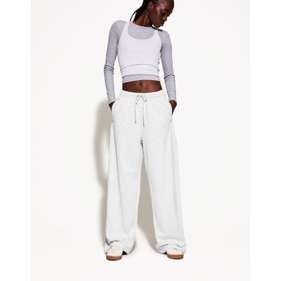 Bershka Plush Trousers With Side Seams Women Xxs Grey