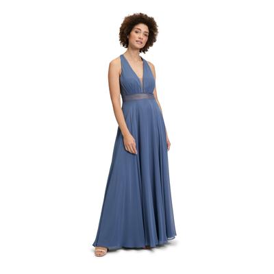 Abendkleid VERA MONT "Vera Mont Abendkleid mit Spitze", Damen, Gr. 42, Normalgrößen, blau (blau stone), Obermaterial: 100% Polyester. Besatz: 100% Polyester. Futter: 100% Polyester., festlich, ausgestellt lang, V-Ausschnitt, ohne Ärmel, Kleider,... Image