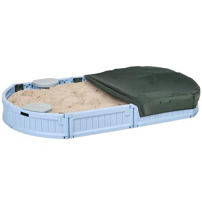 Outsunny Kids Outdoor Sandbox with Cover Garden Bed, Easy Assembly Children's Oval Sandbox for Backyard