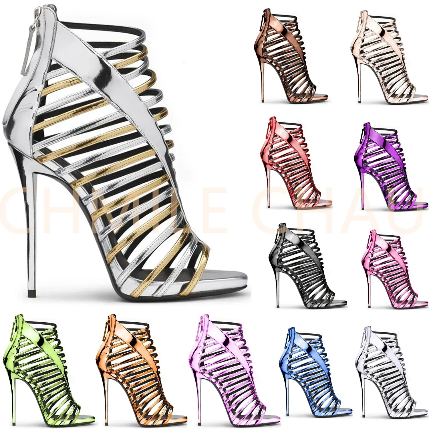 【Misurati la lunghezza dei piedi prima di ordinare】Sandali da donna con tacco alto a stiletto, sandali con cinturini, scarpe sexy da sera per feste 9-I-SL-5