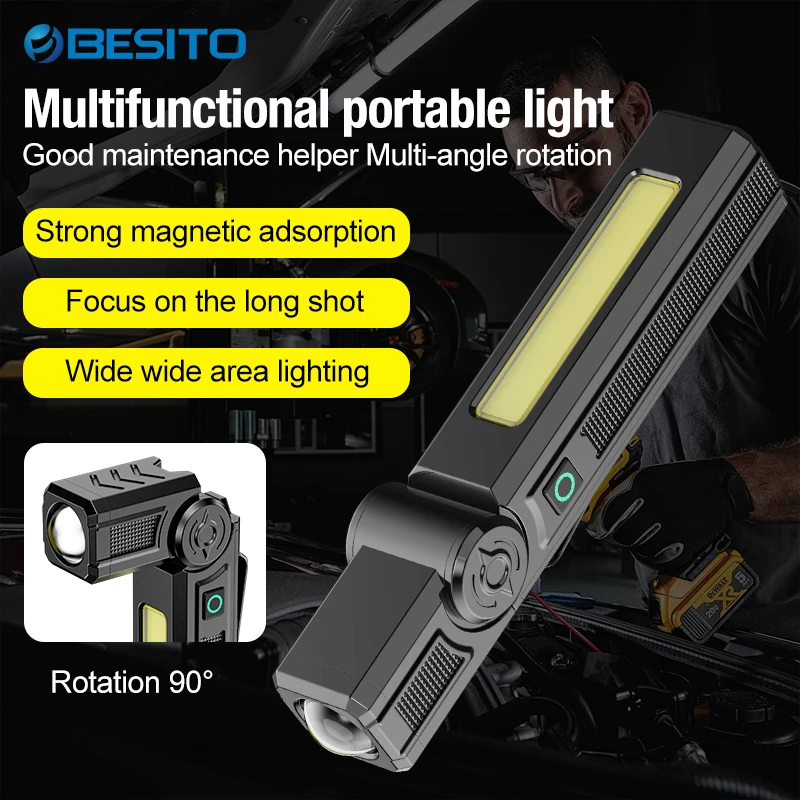 Multifunktionale wiederaufladbare USB-Taschenlampe mit Magnet, leistungsstarke COB-LED-Arbeitsleuchte, wasserdichte Taschenlampe