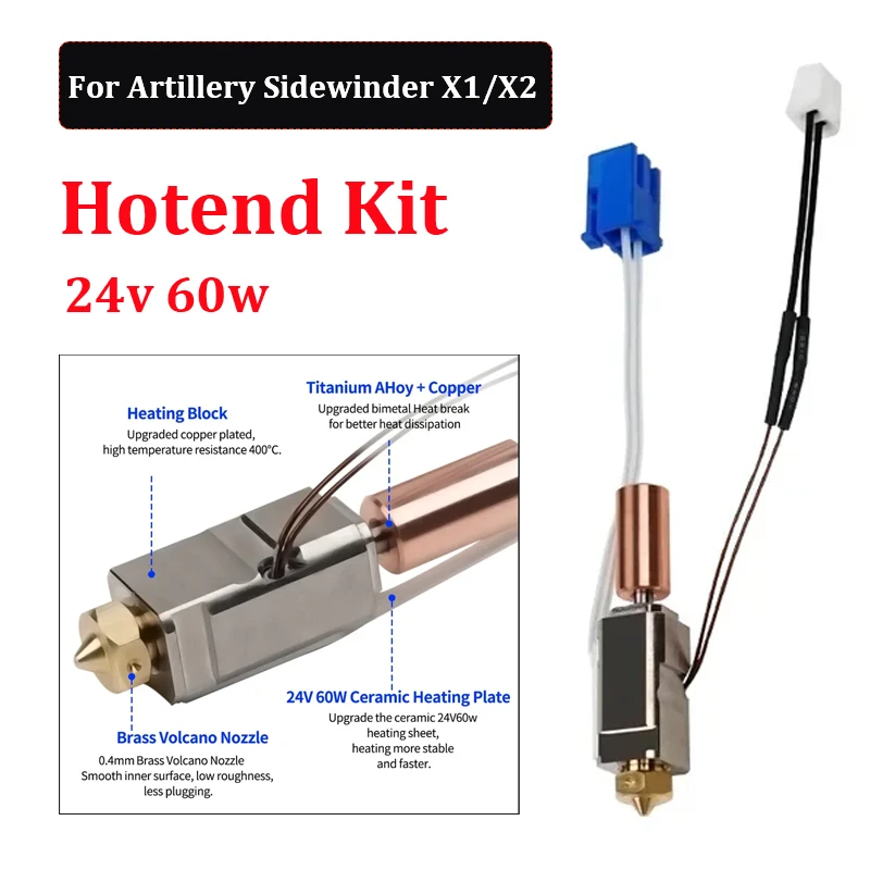Verbessertes Hotend-Kit für Artillery Sidewinder X1 X2 3D-Druckerteile, Ganzmetalldüse, Heizblock, Thermistor-Kits Image