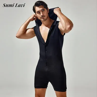 Sexy Pyjamas Herren Overalls Slim Fit Elastische Ärmel Einfarbig Bodycon Bodys Für Männer Frühling Image