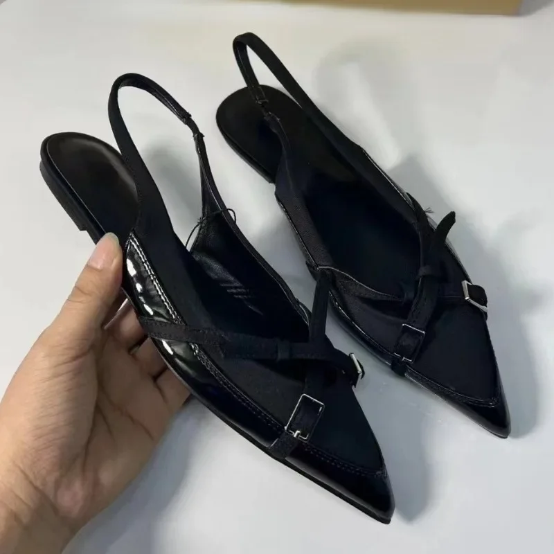 Hohe Qualität Frauen Flache Sandalen Cross Strap Schnalle Trend Schwarz Büro Dame Schuhe Spitz Luxus Designer Sommer Schuhe