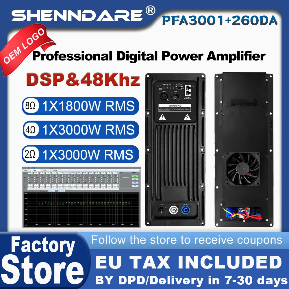 ShennDare PFA3001+CQ260DA Professionelles DSP-Leistungsverstärkermodul 1x1800 W 8 OHM Aktives Breitband-Lautsprecherverstärkermodul DJ-Subwoofer-Verstärkerplatine 1x3000 W 4 OHM Image