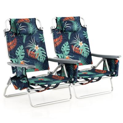 Costway 2 Pieces Folding Backpack Beach Chair with Pillow-Multicolor