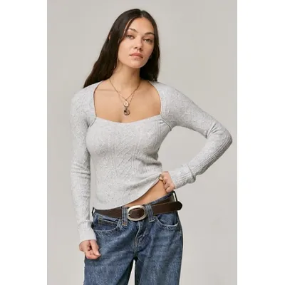 UO Cable Knit Top - Grey M at Urban Outfitters