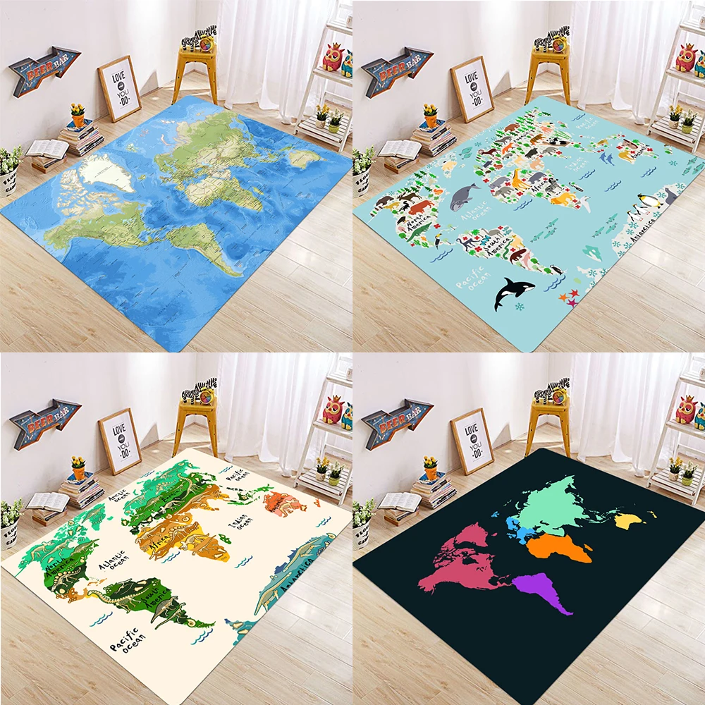 Teppiche mit Weltkarte-Aufdruck, rutschfester Teppich, maschinenwaschbar, Flanellteppiche für Zuhause, Wohnzimmer, Schlafzimmer, Badezimmer, Dekor, Bodenmatte Image