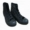 Schwarze High-Top-Leinwandschuhe mit genieteten Punk-Hip-Hop-Street-Dance. Handgefertigte, große, lässige Turnschuhe für Herren und Damen, Größe 35–46