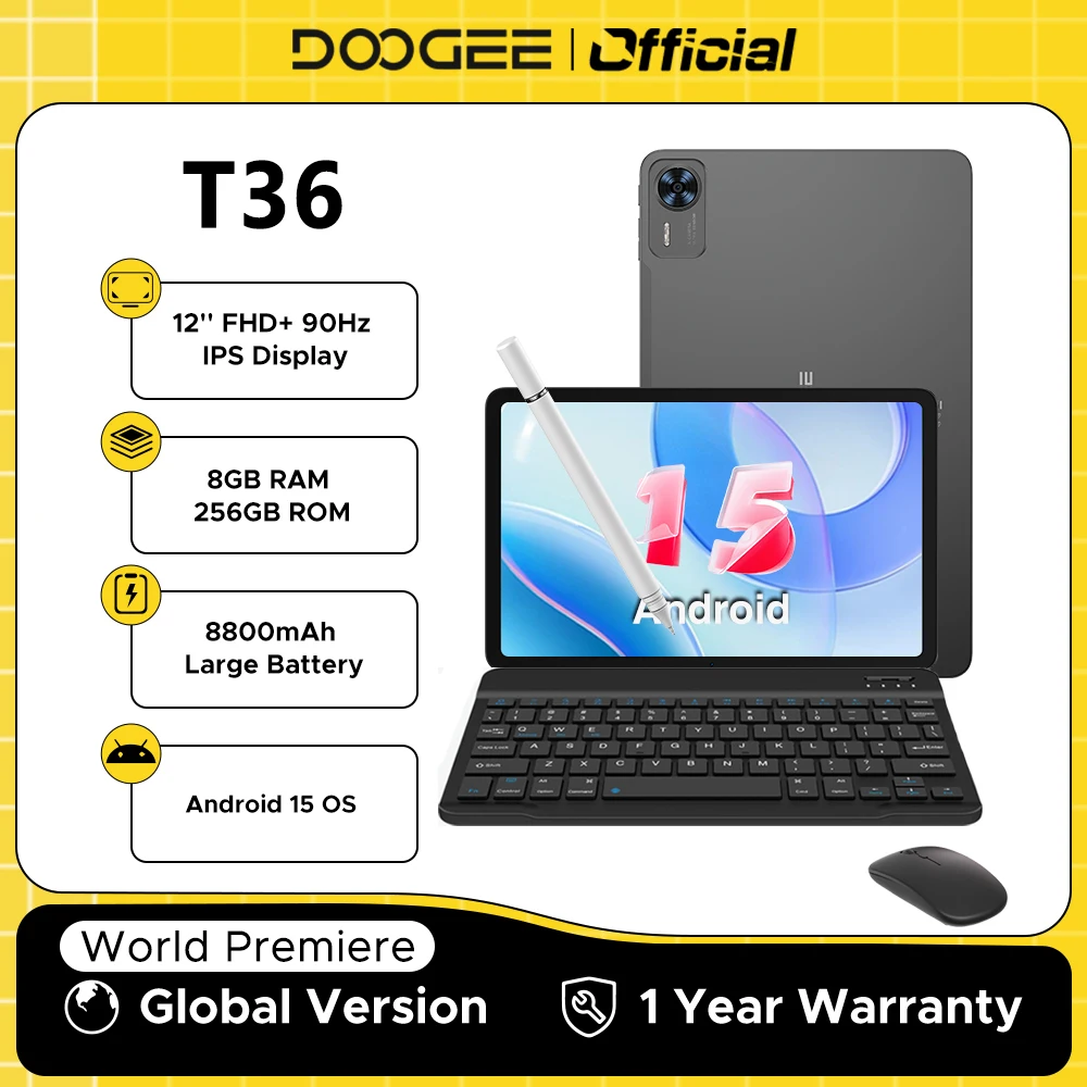 Globale Version DOOGEE T36 Android 15 Tablet 8+256GB 12'' FHD+ 90Hz IPS Display Unisoc T620 Octa Core 8800mAh Akku Widevine L1 Image