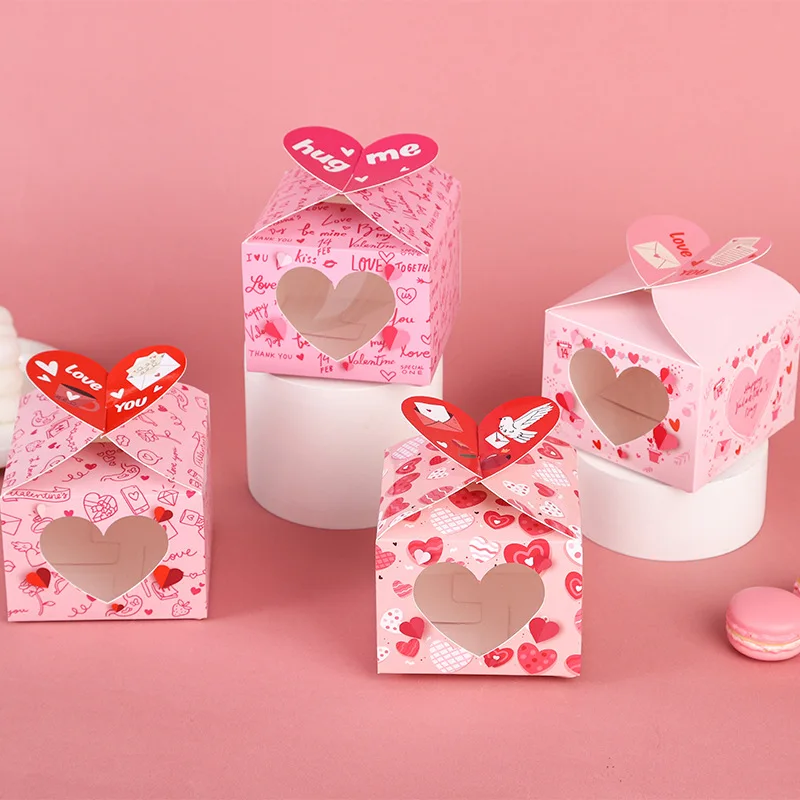 12/24/36 stücke Liebe Herz Candy Boxen Rosa Candy Tasche Mit Transparent Fenster Hug Me Schokolade Verpackung Box party Favors Versorgung Image