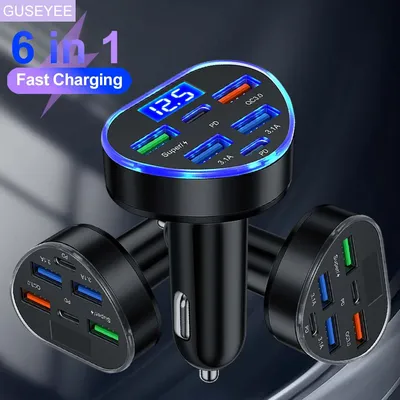 Insgesamt 100 W 6 Ports Auto Ladegerät Schnelle Lade Für IPhone Xiaomi Typ C Ladegerät Schnell Ladung Für Samsung Huawei USB Ladegerät Im Auto