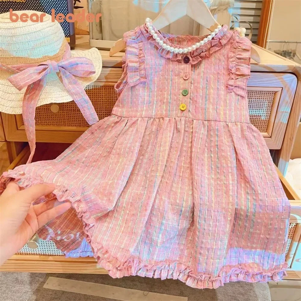 Bear Leader Baby Mädchen Bunte Plaid Print Prinzessin Kleid Sommer Fliegende Ärmel Kinder Kleidung Casual Outwear Outfits 2-7 Jahre Image