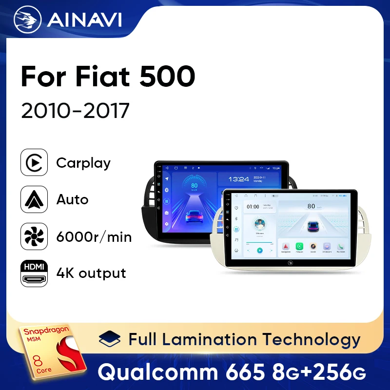 Ainavi Autoradio Für Fiat 500 2009 - 2017 Drahtlose Carplay Android Auto Auto Multimedia Autoaudio Qualcomm 8 core HDMI out 1 Din Image