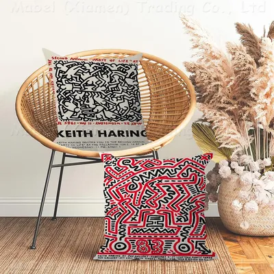K-Keith H-Haring Kissenbezug Toon Geschenk Kissenbezug Schlafzimmer Zuhause Sofa Stuhl Sitz Dekor Image