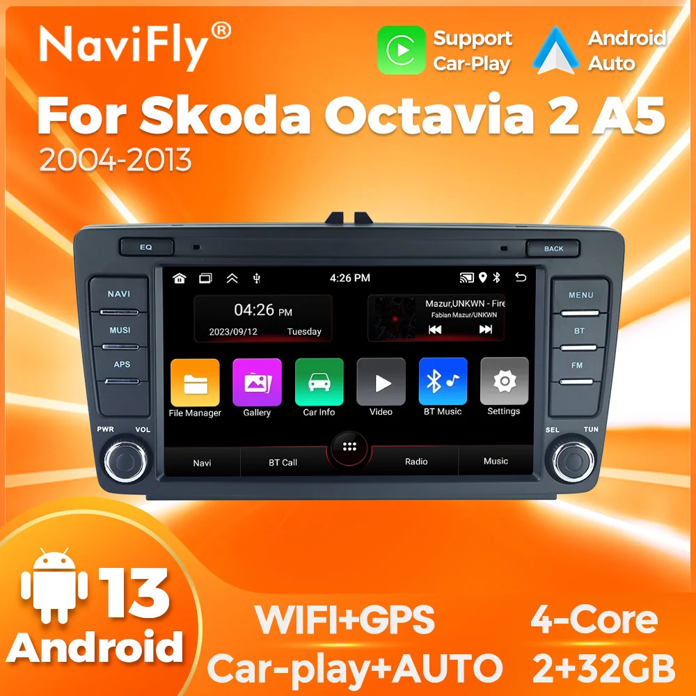 Navifly 8'' Drahtlose Carplay Android Auto Für Skoda Octavia 2 A5 2004-2013 Auto Radio CarPlay GPS navigation WIFI RDS 2Din Stereo Image