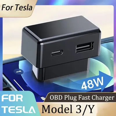 Car OBD Adapter Charger For Tesla Model 3 Y obd2 USB Type-C Ports Extender 48W Splitter Phone PD Fast Charging Accessories