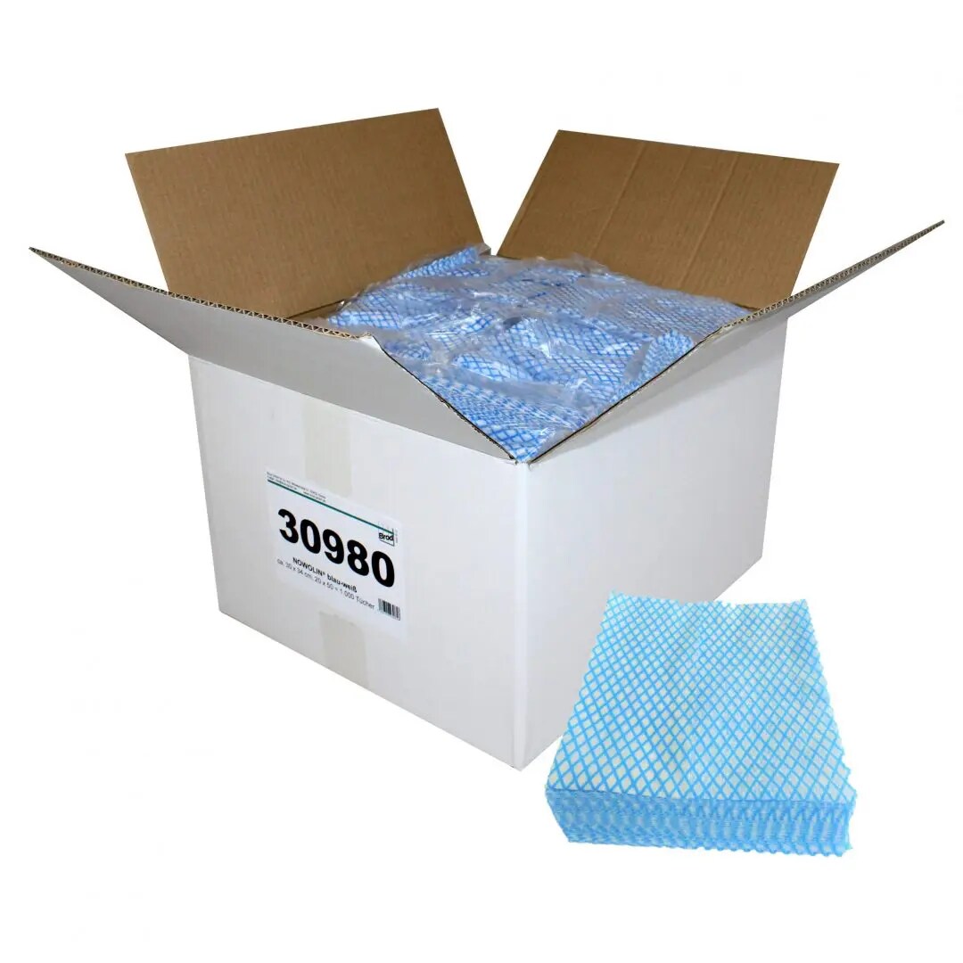 NOWOLIN® blau-weiß, Universaltücher, 50 % Viskose, 50 % Polyester, ca. 30x34 cm, 20 Folienpacks a 50 Tücher = 1.000 Tücher im Karton Image