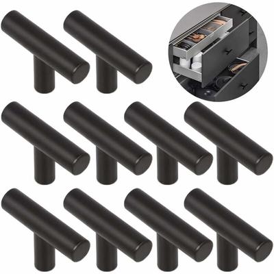 10 Stück T-Griff aus Legierung, gebürstet, leicht zu öffnende Schranktür, Einloch-Möbel, 5 x 1,2 x Image