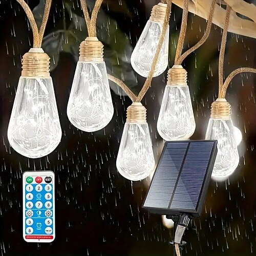 Solar-Fernbedienung Outdoor Camping Glühbirne Lichterkette 7m 16led wasserdichte Lichterkette für Terrasse Urlaub Hochzeit Party Garten Balkon Dekoration Image
