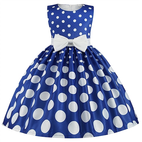 kinderkleidung Mädchen Party Kleid Punkt Ärmellos Leistung Geburtstag Krawattenknoten Schön Süß Polyester Knielang abendkleider Schaukelkleid A Linie Kleid Sommer 4 Jahre Rosa Rote Marineblau Image