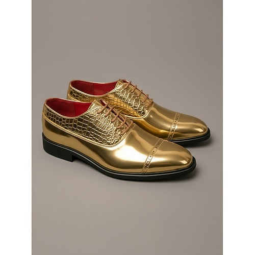 Herren Elegante Schuhe PU Leder Bequem Rutschfest Atmungsaktiv Schnürung Schwarz Gold Herbst Winter Image