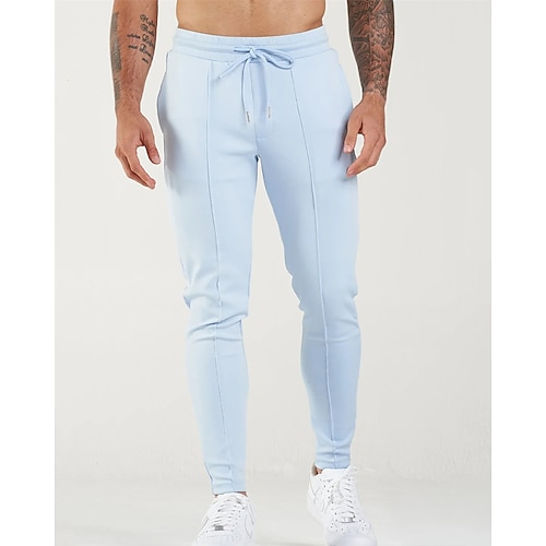 Herren Eng Hose Hosen Chinesisch Chino Tasche Kordelzug Elastische Taille Feste Farbe Komfort Formal Arbeit Täglich Modisch Klassicher Stil Schwarz Dunkelblau Mikro-elastisch Image