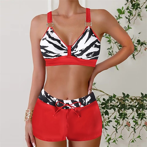 Damen Tankini Bikini, Zweiteiler V-Ausschnitt Offener Rücken Bademode Badeanzug Blau Schwarz Schnelltrocknend Leicht Atmungsaktiv Ärmellos - Surfen Strand Schwimmen Sommer Frühling Image