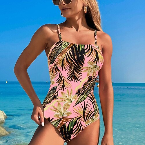 Damen Badeanzug Bademode Bademode Blumen Badeanzug Gelb Rosa Atmungsaktiv Schnelltrocknend Leichtgewichtig Ärmellos - Schwimmen Surfen Strand Sommer Frühling Image