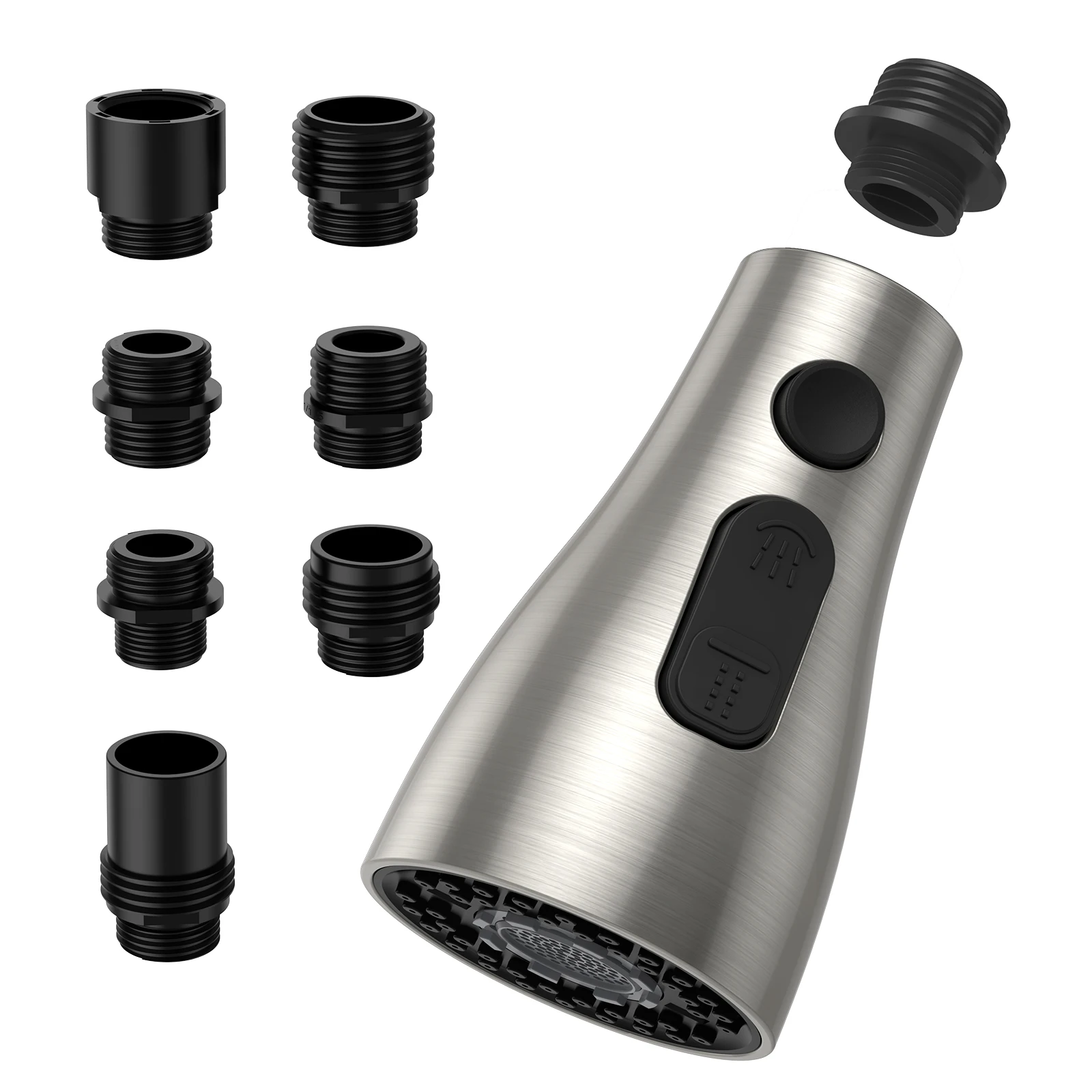 Spring Pull Down Kitchen Faucet Head Replacement for Kitchen Faucet, 3-Modes & 7 Adapters Brushed Nickel Finished
