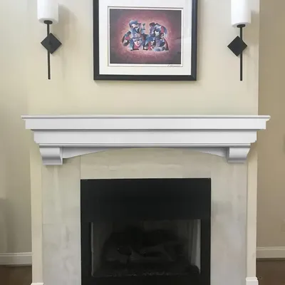 Wood Mantel Shelf with Arched Corbels, White 60 Inch, Wooden Rustic Wall Mounted Shelf From Pine