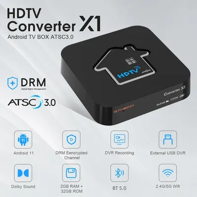 GTMEDIA HDTV Converter X1 Android TV BOX 2GB+32GB Amlogic S905Y4-B ATSC3.0 4K DRM Tuner With 2.4/5G