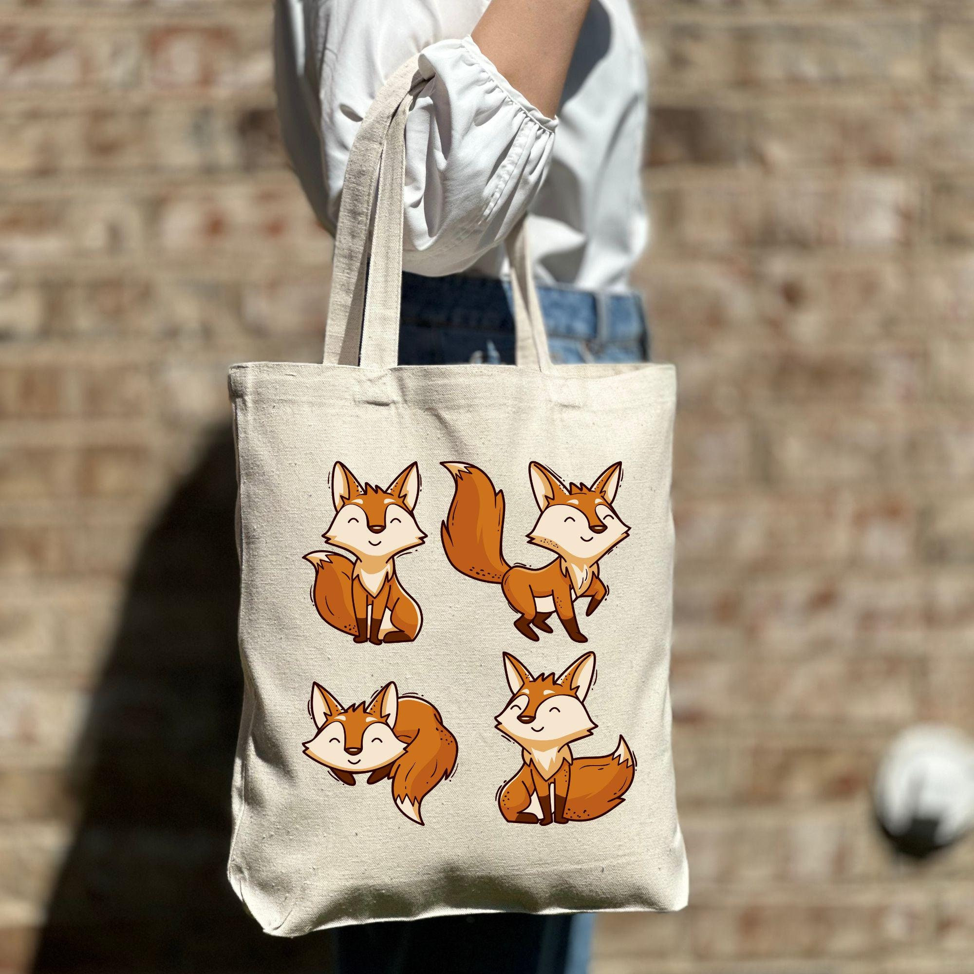 Borsa tote volpe, borsa tote volpe carina, borsa tote amante volpe, borsa tote animale carina, borsa estetica, borsa tote casual in tela, borsa tote r
