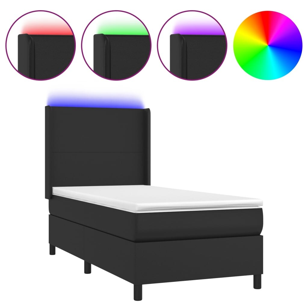 vidaXL Boxspringbett mit Matratze & LED Schwarz 80x200 cm Kunstleder Image