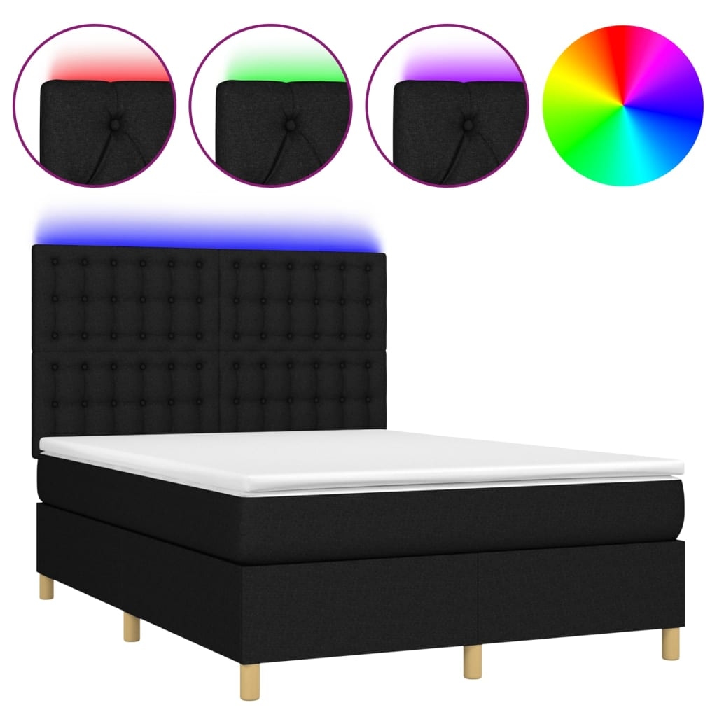 vidaXL Boxspringbett mit Matratze & LED Schwarz 140x200 cm Stoff Image