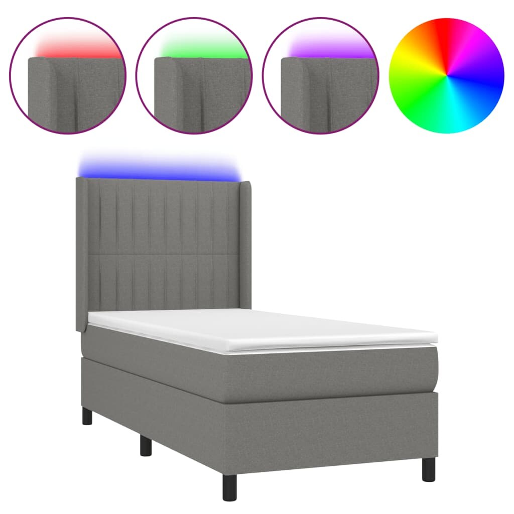 vidaXL Boxspringbett mit Matratze & LED Dunkelgrau 90x190 cm Stoff Image