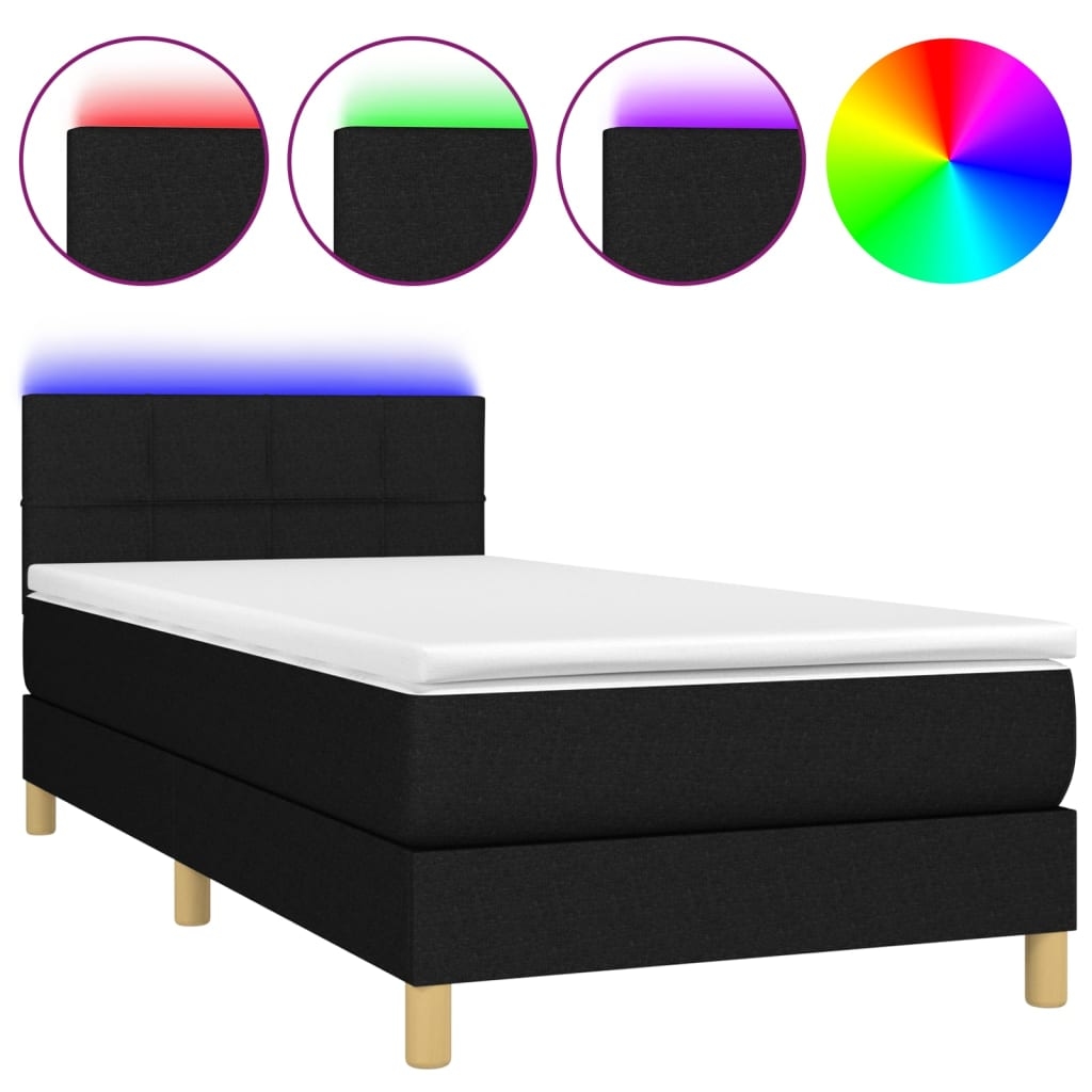 vidaXL Boxspringbett mit Matratze & LED Schwarz 100x200 cm Stoff Image