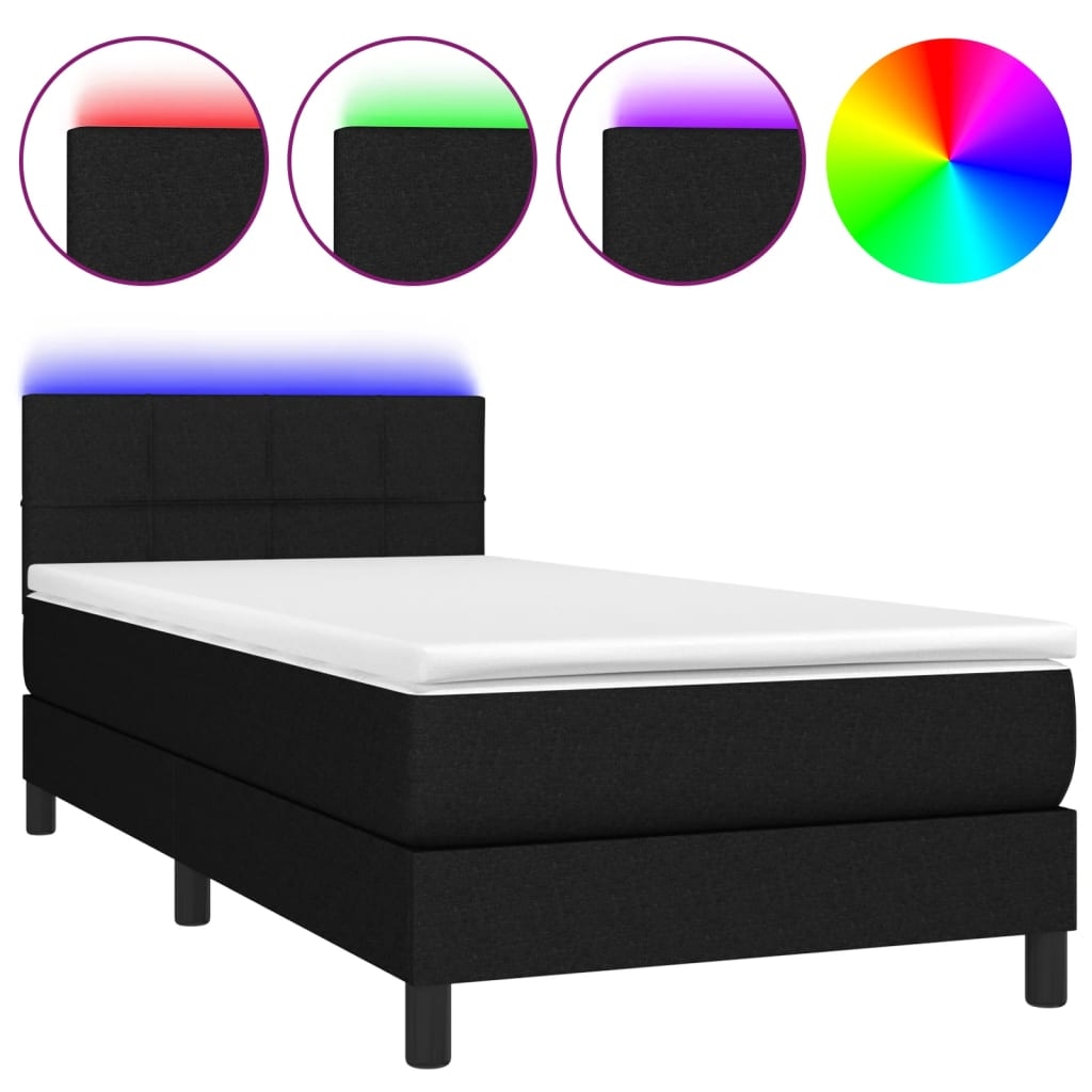 vidaXL Boxspringbett mit Matratze & LED Schwarz 80x200 cm Stoff Image