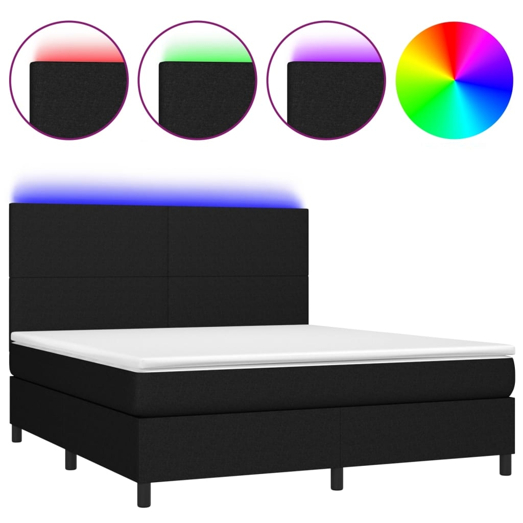 vidaXL Boxspringbett mit Matratze & LED Schwarz 180x200 cm Stoff Image