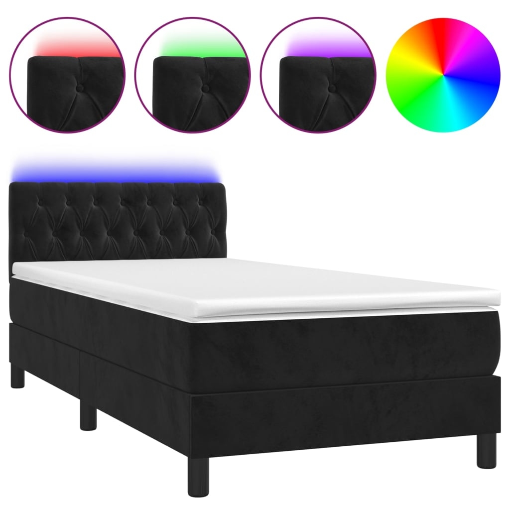 vidaXL Boxspringbett mit Matratze & LED Schwarz 100x200 cm Samt Image