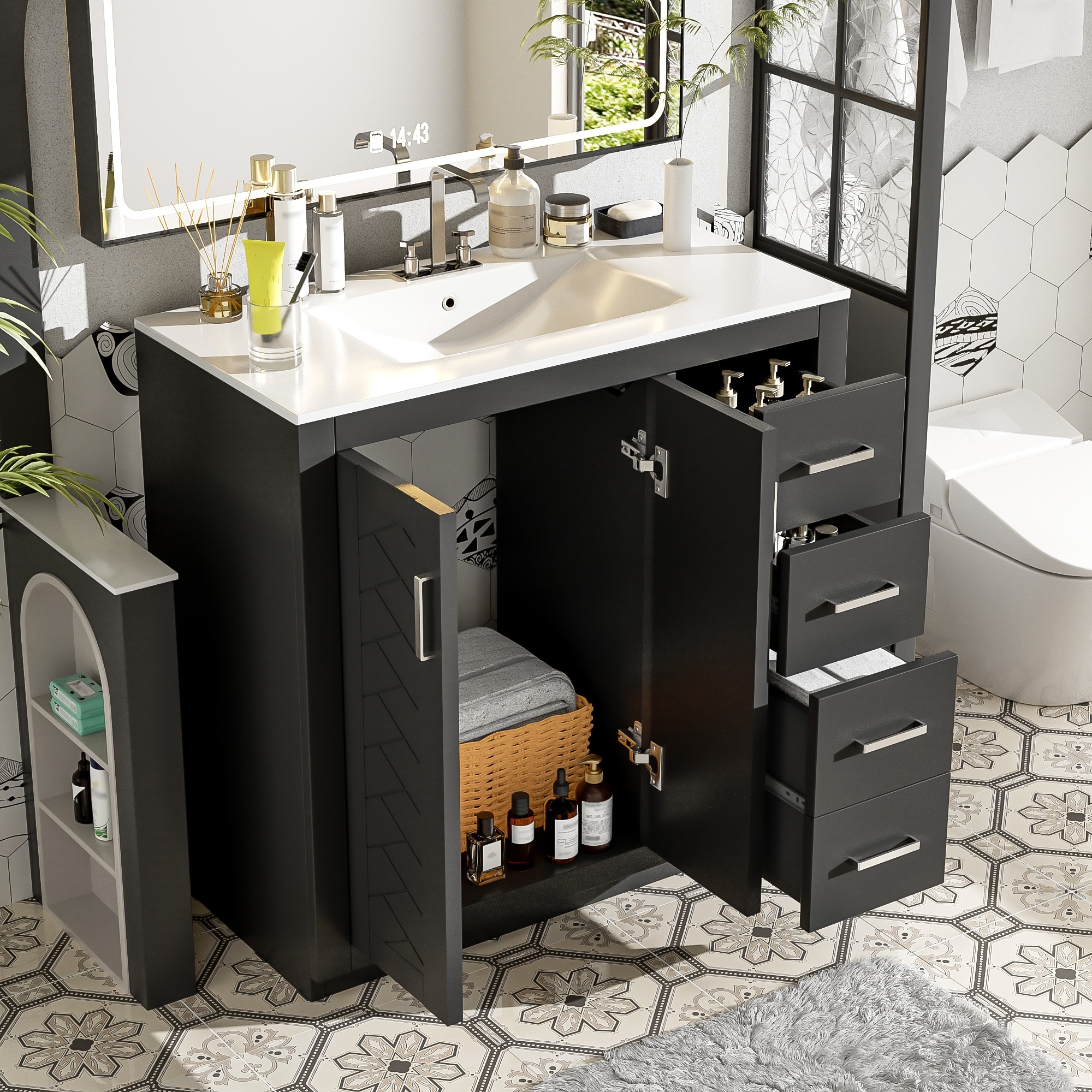 GDFStudio 36'' Bathroom Vanity with Ceramic Sink,Freestanding Vanity Set with 3 Drawers& Soft Closing Doors