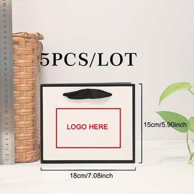 TEMU 5pcs Custom Logo Paper Gifts Bag For Small Business Jewelry Personization Packages Clothes Wig Package Wedding Favors Valentines Day Christmas Day Gifts Bags Baby Shower Gifts Package Bags Image