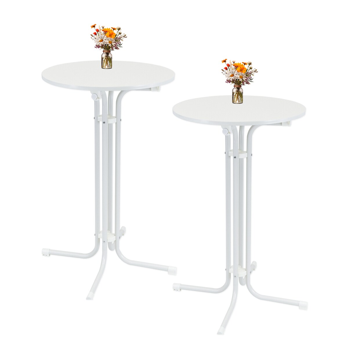 TRUTZHOLM 2x Stehtisch klappbar Ø 70 cm Höhe 110 cm Stahl Gastrotisch Partytisch Bistrotisch in Weiß Image