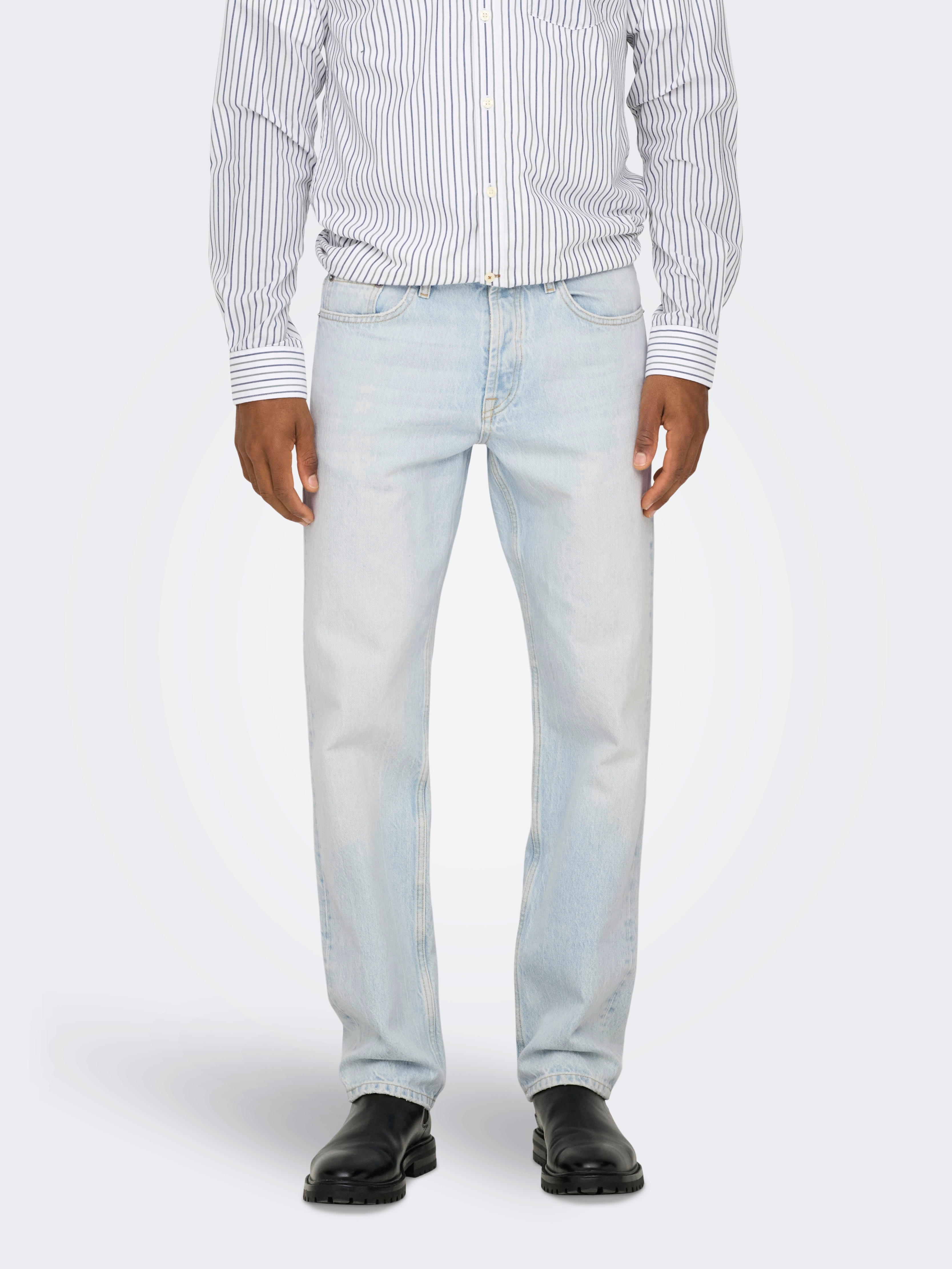 Regular-fit-Jeans ONLY & SONS "ONSEDGE STRAIGHT BROMO 0017 DOT DNM NOOS", Herren, Gr. 30, Länge 30, blau (light blau bleached denim), Denim/Jeans, Obermaterial: 100% Baumwolle, regular fit, Jeans