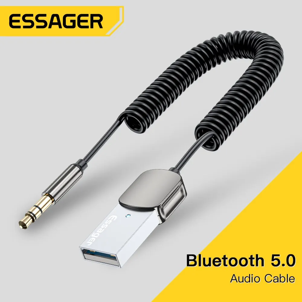 Essager ricevitore Audio Bluetooth Dongle USB a Jack da 3.5mm Car Audio Aux Bluetooth 5.0 Kit vivavoce per ricevitore auto BT Transmit