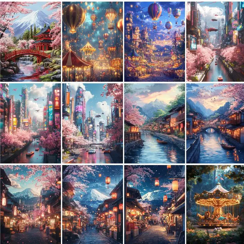 Peinture par numéros sur toile avec cadre, Kit de bricolage pour adultes, dessin de paysage, peinture acrylique, image à l'huile de coloriage par numéros d'art