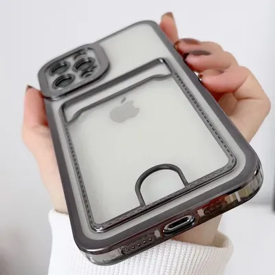 Fashion Soft Transparent Plating Card Holder Bag Case For iPhone 16 15 14 Plus 13 12 11 Pro Max Shockproof Cover for iPhone Case