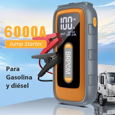 BRPOM Car Jump Starter 6000A Peak 12V 26800mAh Automatic Portable Car Jump Starter Battery Pack with Smart Cable and LED Light